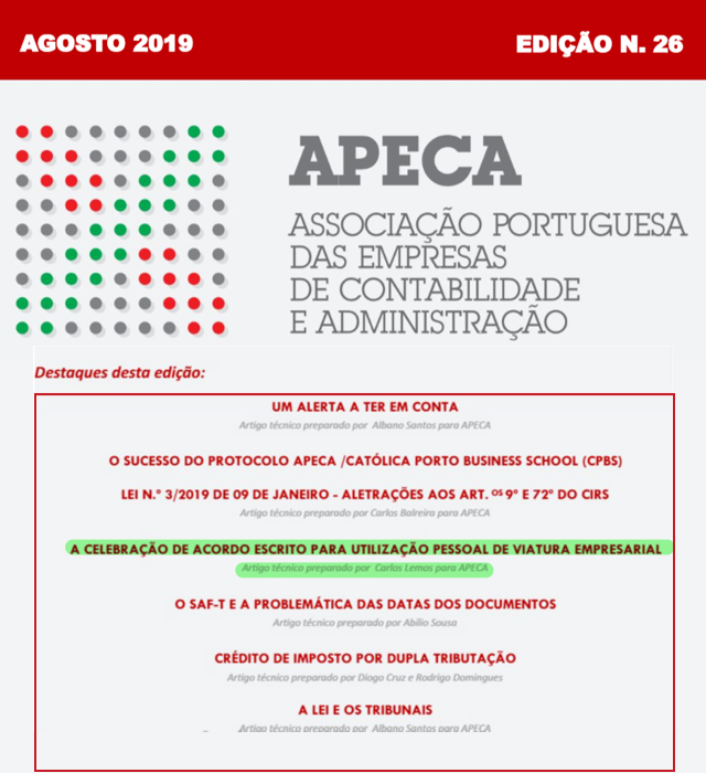 Boletim Eletrónico APECA n.º 26 (Agosto/2019)